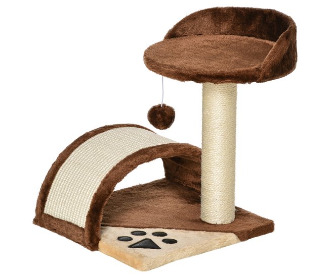 Arranhador para Gatos Aglomerado de Madeira, Pelúcia e Sisal Castanho