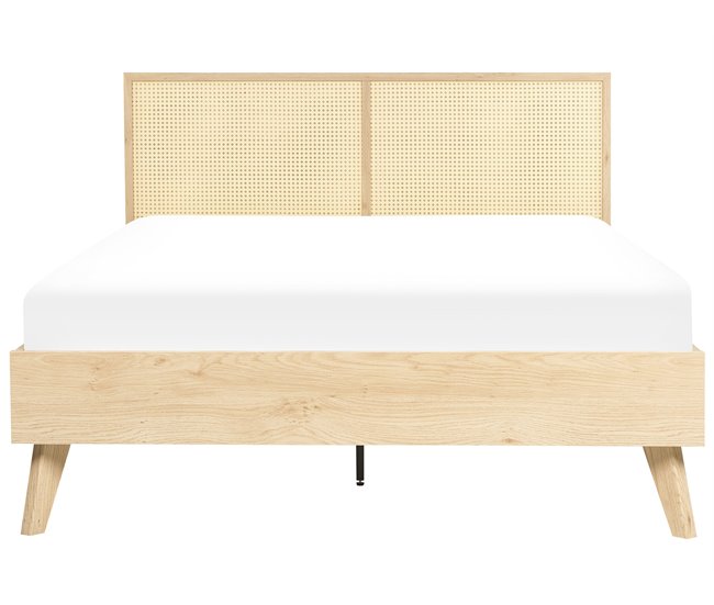 Beliani Cama com estrado Aglomerado de madeira, Rattan/vime MONPAZIER 147x209 Castanho