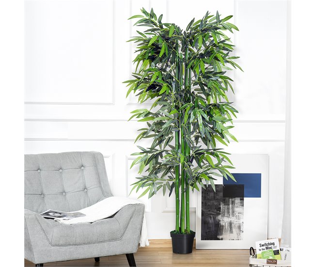 Bambú Artificial PE e cimento Outsunny Verde