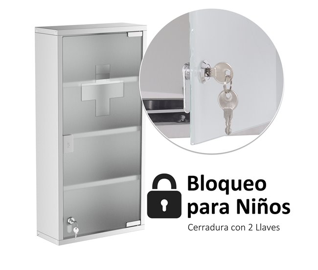 Armário para Remedios Aço 430 inox, porta em vidro temperado Cinza