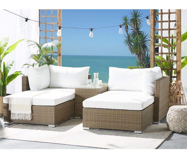 Beliani Conjunto lounge Ratan sintético NOTO Branco/ Bege