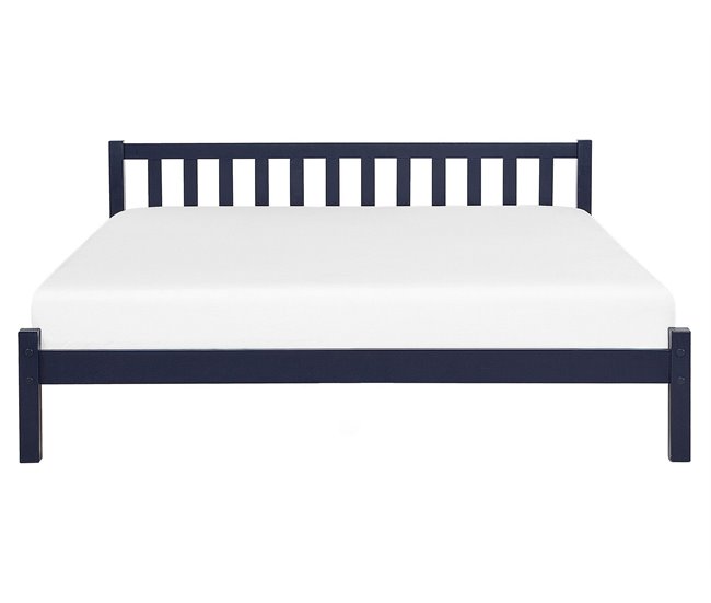 Beliani Cama com estrado Pinho FLORAC 167x208 Azul Marino