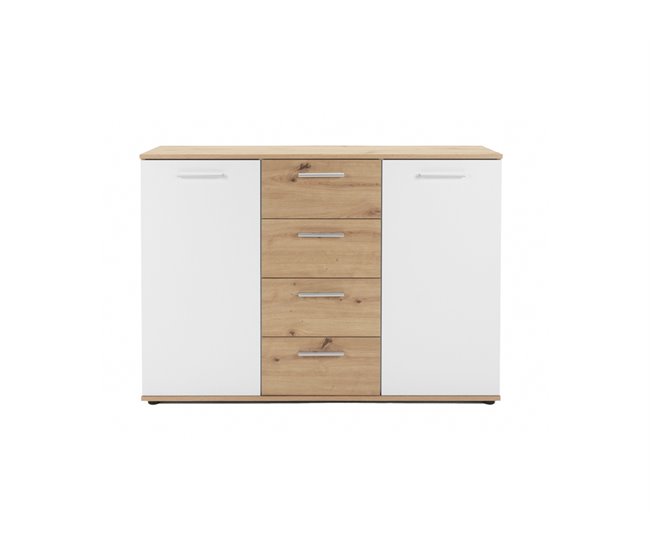 Aparador com 2 portas e 4 gavetas JACKY Branco/ Madeira