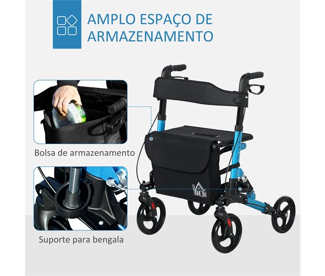 Andarilho para Idosos Alumínio, Plástico e Poliéster HOMCOM Azul