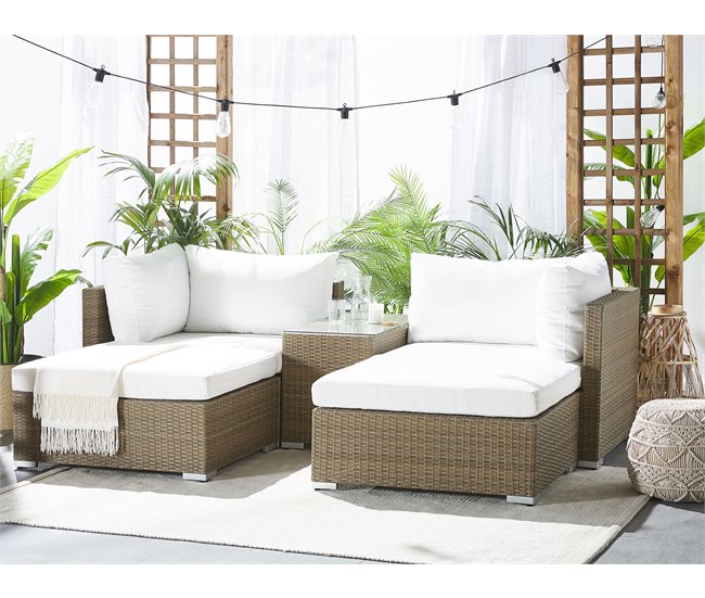 Beliani Conjunto lounge Ratan sintético NOTO Branco/ Bege