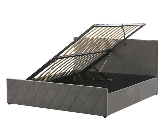 Beliani Cama con almacenaje Terciopelo ROCHEFORT 150x214 Cinza