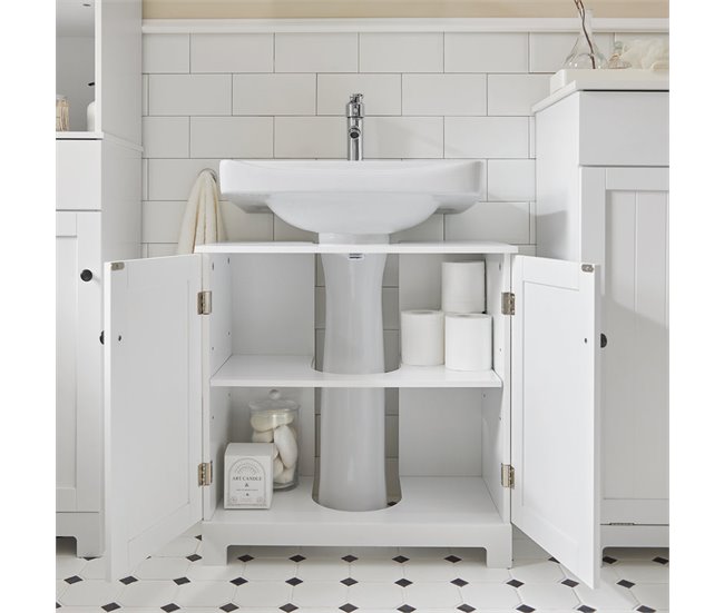 Armário de banho com 1 prateleira e 2 portas BZR18-II-W SoBuy 60 Branco