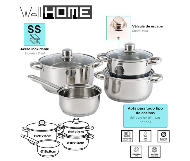 Conjunto de panelas Well Home 7 peças + 3 panelas Cinza