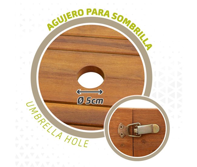 Mesa de jardim rectangular extensível em acácia para 6 pessoas Aktive Madeira