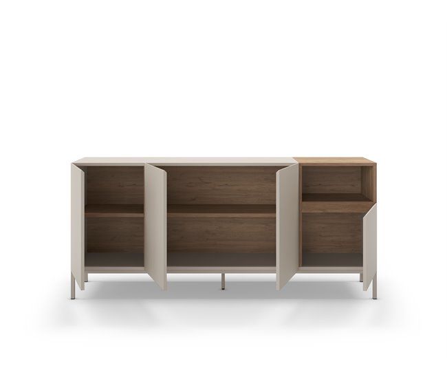 Aparador LIAN 4 portas cor creme e carvalho  Bege