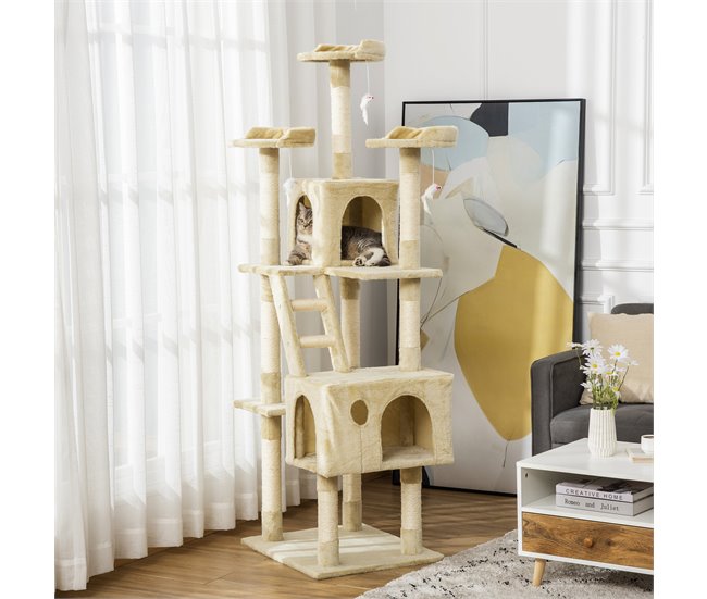 Arranhador para Gatos Aglomerado, Pelúcia e Corda de Sisal PawHut Bege