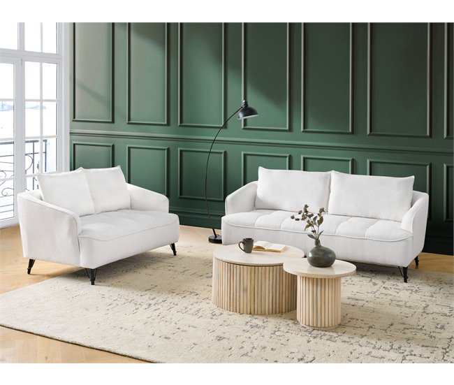 Beliani Sofá de 2 lugares Bouclé HOBRO Branco