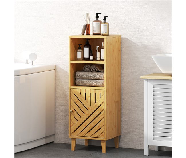 Armário Casa de Banho Bambu e Melamina de Madeira HOMCOM Castanho