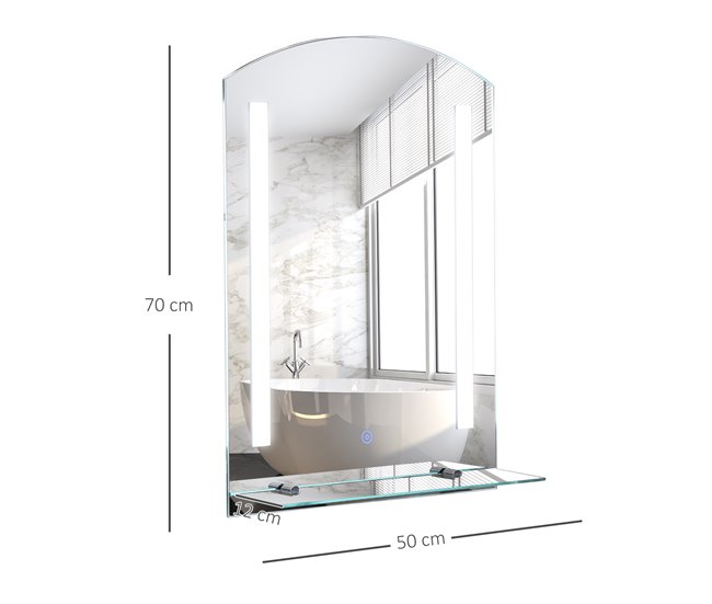 Espelho de Banheiro com LED Vidro, Alumínio kleankin 50x70 Prata