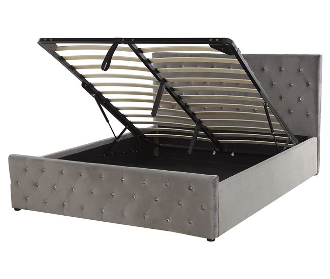 Beliani Cama con almacenaje Terciopelo AMIENS 171x217 Cinza Escuro