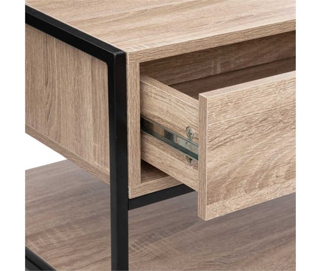 Mesa de centro Aliaj com 1 gaveta estilo industrial Preto/ Madeira