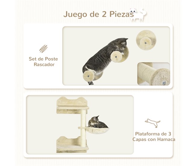 Jogo de Escalar para Gatos Aglomerado de Madeira, Pelúcia e Sisal Cru