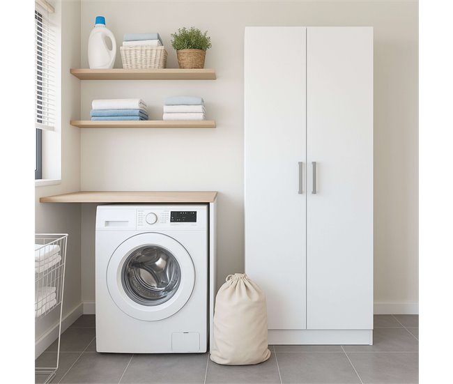 Armário auxiliar alto multiuso com 2 portas dobráveis Branco