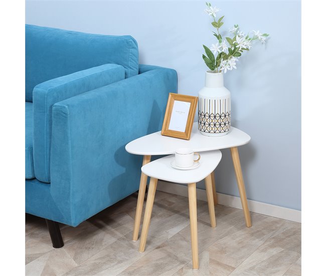 Conjunto de Mesas Auxiliares MDF e Madeira de Pinho HOMCOM 59x39 Branco