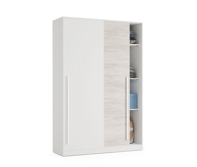 Armário 2 portas com efeito madeira 120 Branco