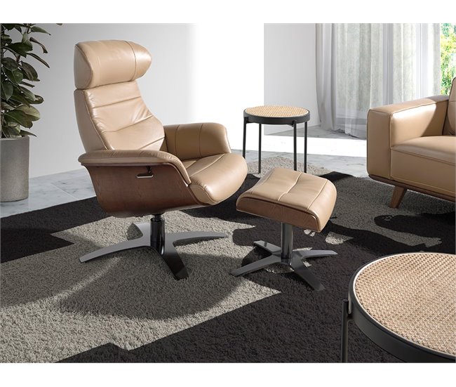 ANGEL CERDA Poltrona giratório reclinável em pele cor de areia Cinza