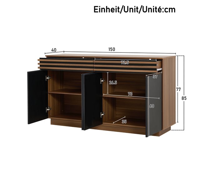 Aparador com 4 portas e 2 gavetas Preto