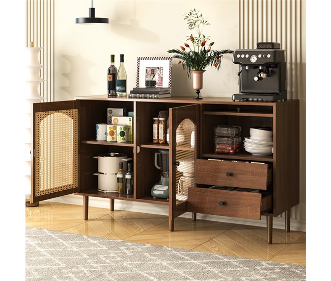 Aparador de painel de partículas com 3 portas e 2 gavetas Madeira