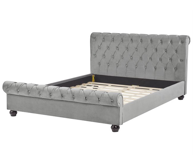 Beliani Cama com estrado Veludo AVALLON 172x233 Azul Marino