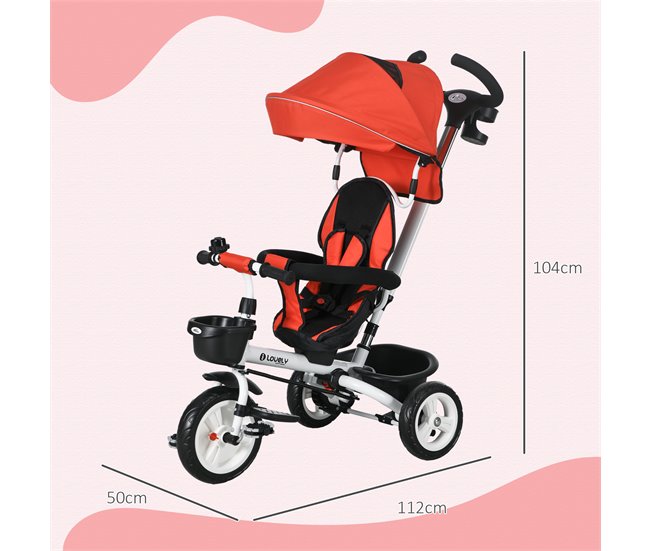 Triciclo Evolutivo Aço, Plástico e Poliéster HOMCOM Vermelho