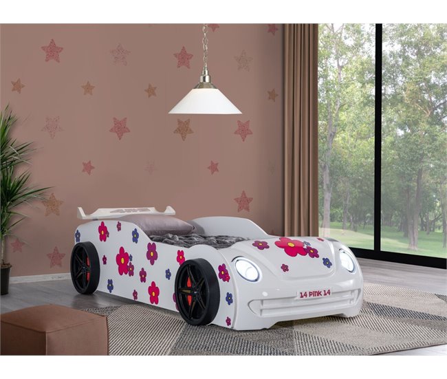 Cama carro HAWAI 90x190 cm com LED's à frente  Branco