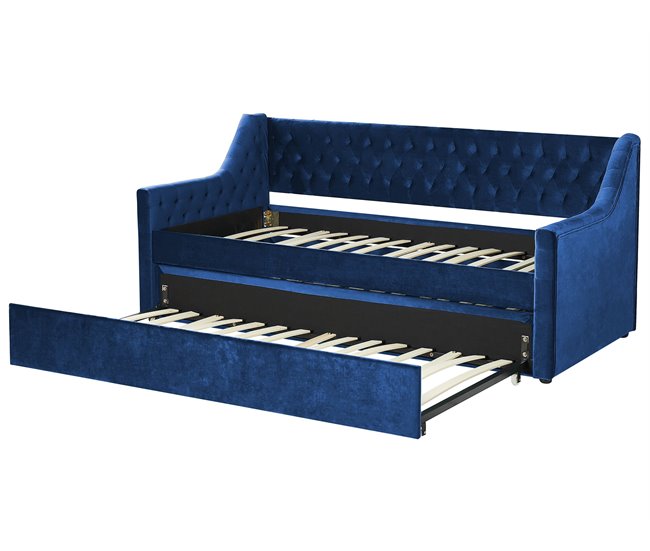 Beliani Cama nido Terciopelo MONTARGIS 91x219 Azul Marino