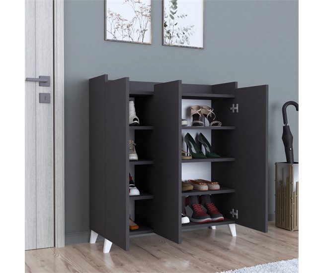 Aparador Sirdal com 3 portas e 8 compartimentos em aglomerado 90 Antracite