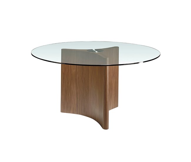 ANGEL CERDA Tabela de jantar redonda vidro temperado e nogueira 150x150 Nogal