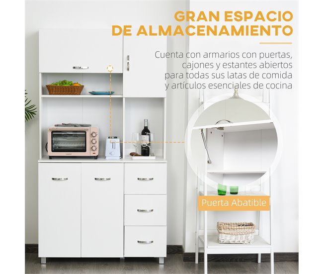 Armário de Cozinha Melamina de Madeira, Metal e Plástico HOMCOM 100 Branco