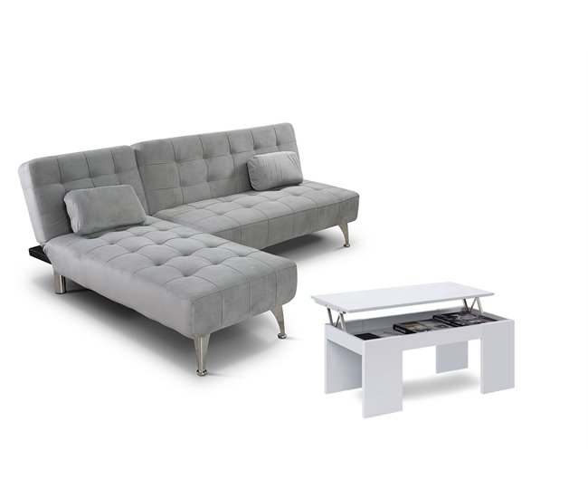 Oferta: Sofá-cama XS Chaise Longue + Mesa de Centro Elevatória Cinza