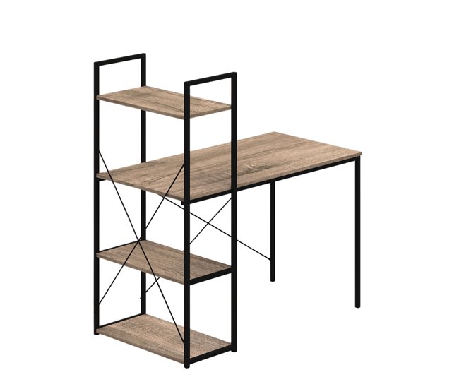Mesa de escritório com prateleira 3 prateleiras Aço Estilo Industrial Preto/ Madeira