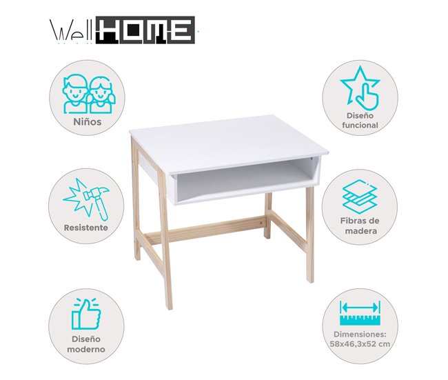 WELL HOME - Mesa infantil simples e prática Branco