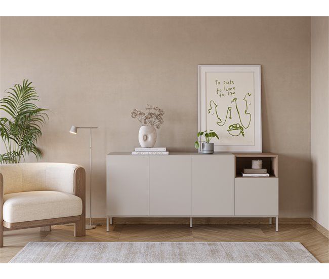 Aparador LIAN 4 portas cor creme e carvalho  Bege