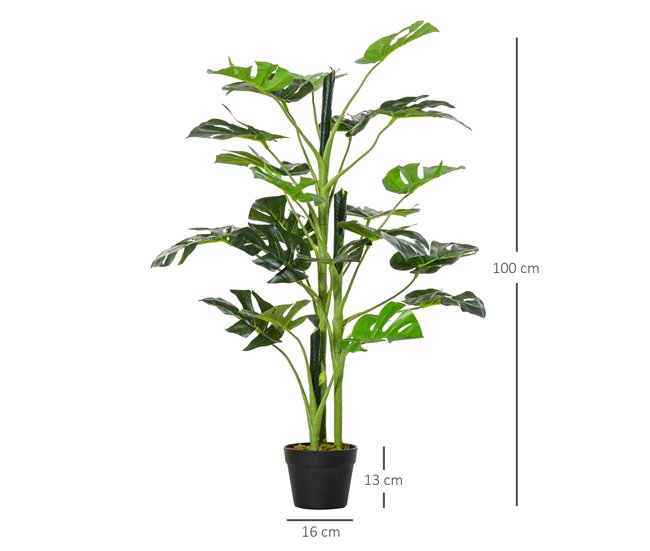 Árvore Monstera Artificial PE, PP, Cimento Outsunny Verde