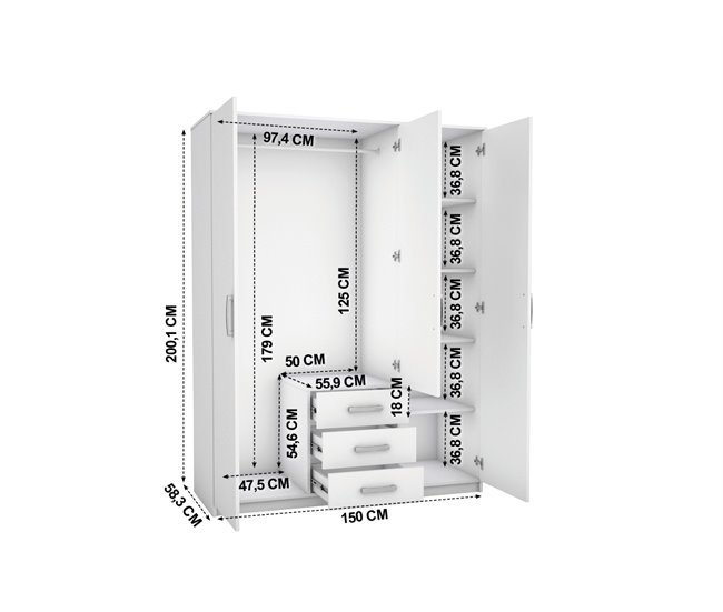 Roupeiro DUNA 2 portas batentes com espelho Branco