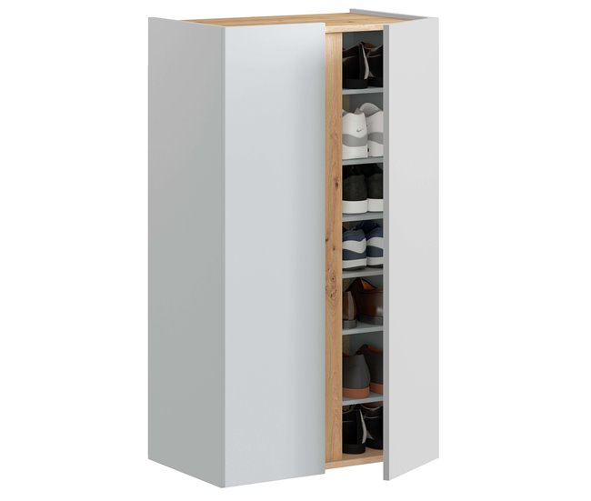 Armário de sapatos estilo nórdico Corredor Nodi Branco/ Madeira
