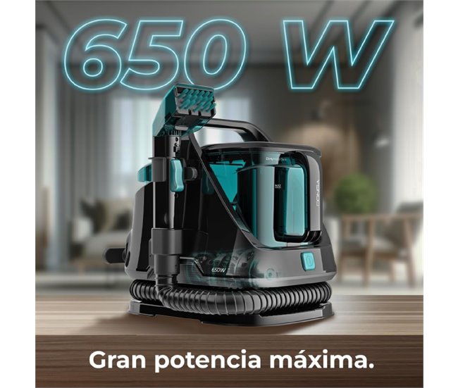 Cecotec Aspirador de estofos Spot & Carpet Clean. Potência de 650 W. Dois depósitos, um para água limpa e outro para água suja. Pulverizador de água e 12 kPa de sucção. Preto