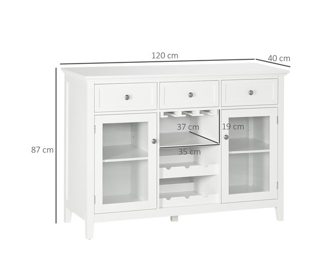 Aparador de Cozinha MDF, Madeira de Melamina e Vidro HOMCOM 120 Branco