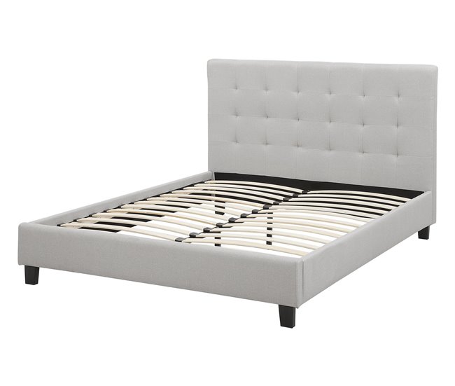 Beliani Cama com estrado Poliéster ROCHELLE 147x218 Cinza Claro