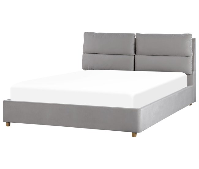 Beliani Cama baú Veludo BATILLY 174x224 Cinza