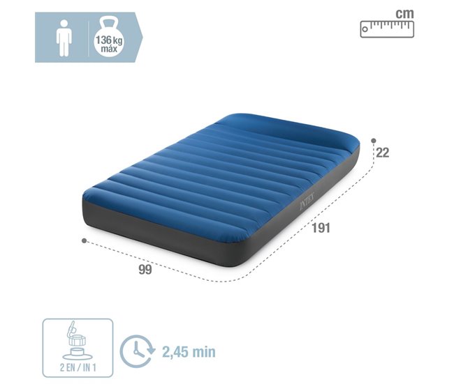 Colchão inflável individual TruAire Camping Matress c/inflador incluído INTEX Azul