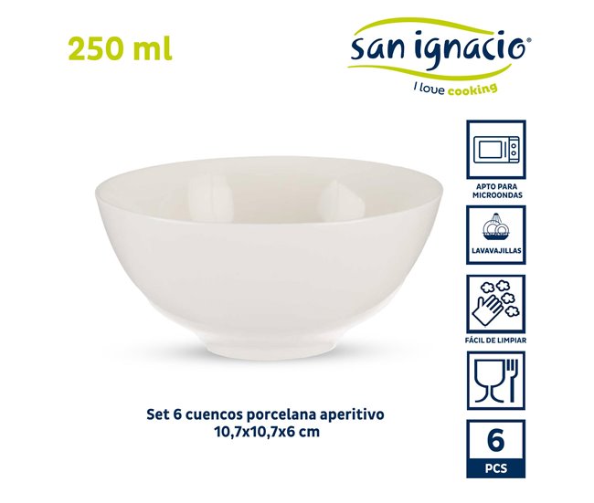 Conjunto de 6 taças para aperitivos em porcelana coleção VESSIA Branco