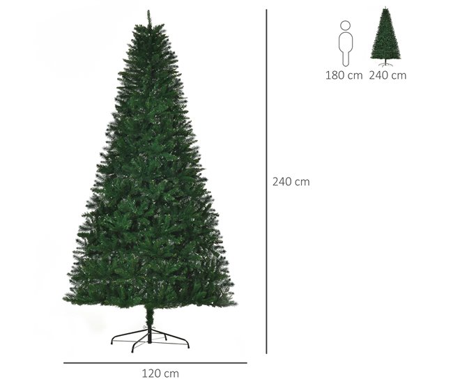 Árvore de Natal Artificial 240cm PVC, Aço HOMCOM, casa - natal Verde