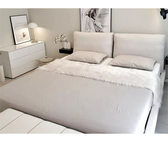 Beliani Cama com estrado Chenille MELLE 195x240 Bege
