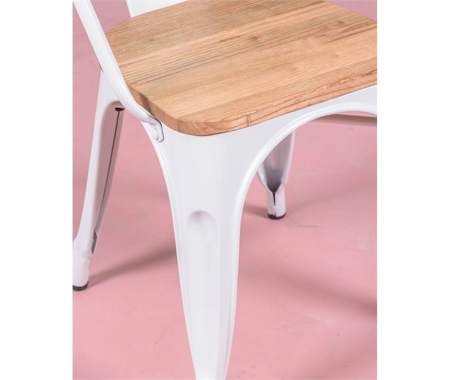 Cadeira industrial com braços e assento em olmo - Bistro Branco